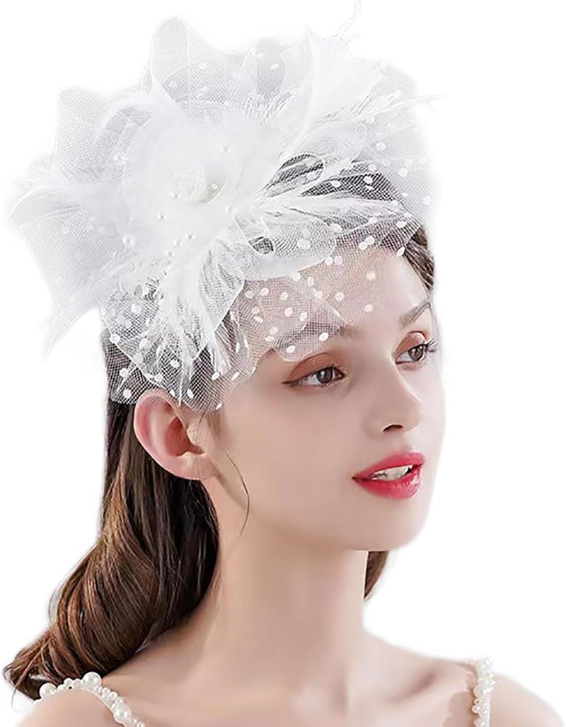 HIWIND Store Fascinators Hat Women Tea Party Headband Flower Cocktail Mesh Feathers Hair Clip Kentucky Derby Hat Wedding - Image 1